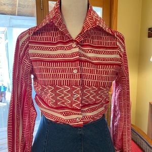 Vintage 1970s Queen Casuals red and white blouse